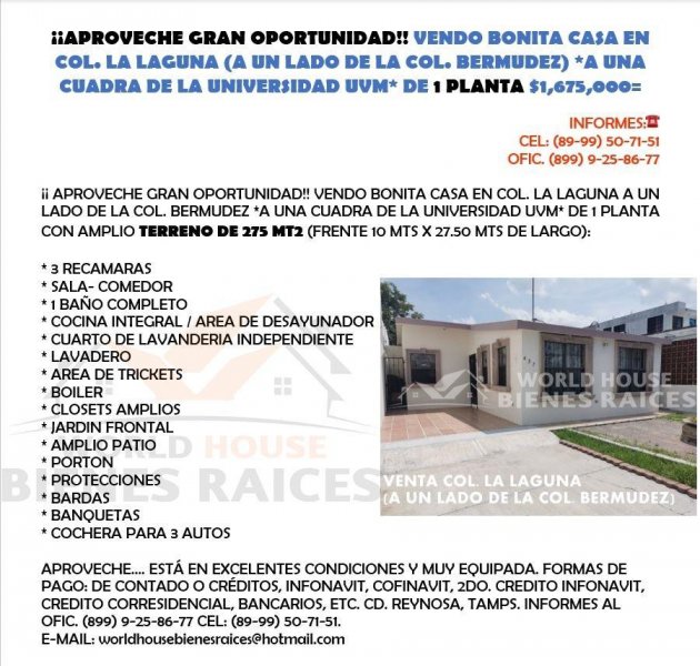 Foto Casa en Venta en Reynosa, Tamaulipas - $ 1.675.000 - CAV304682 - BienesOnLine