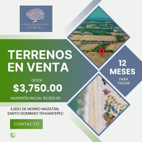 Terreno en Venta en Fraccionamiento CORAL Morro de Mazatán, Oaxaca