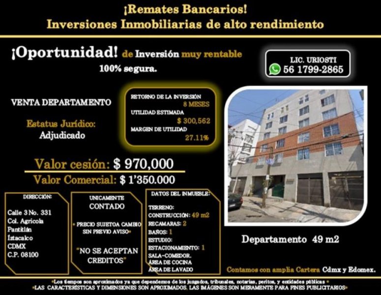 Departamento en Venta en AGRÍCOLA PANTITLAN Iztacalco, Distrito Federal