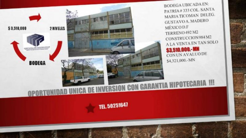 Foto Bodega en Venta en Santa Maria Ticoman, Gustavo A. Madero, Distrito Federal - $ 3.510.000 - BOV95895 - BienesOnLine