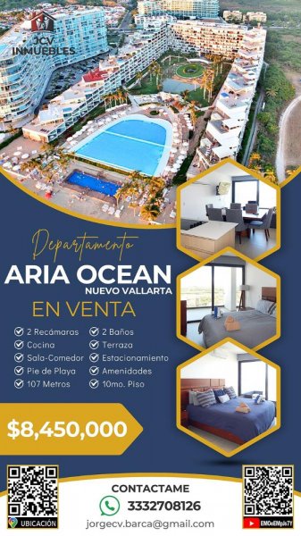 DEPARTAMENTO EN VENTA EN ARIA OCEAN, NUEVO VALLARTA. 107 Mts.