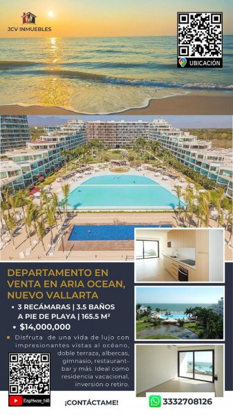 DEPARTAMENTO EN VENTA EN ARIA OCEAN, NUEVO VALLARTA. 165.5 Mts.