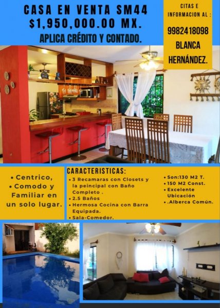 Foto Casa en Venta en Sm44, Cancún, Quintana Roo - $ 1.950.000 - CAV272585 - BienesOnLine