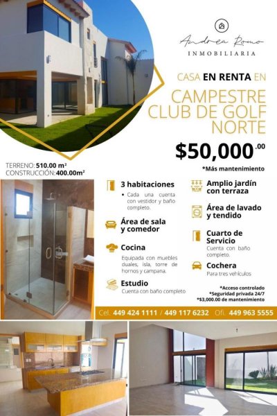 HERMOSA CASA EN RENTA EN CAMPESTRE CLUB DE GOLF NORTE