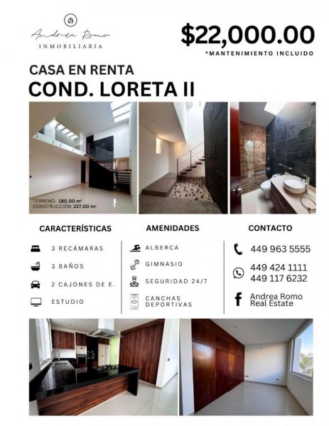 HERMOSA CASA EN RENTA EN CONDOMINIO LORETTA II AL PONIENTE DE LA CIUDAD