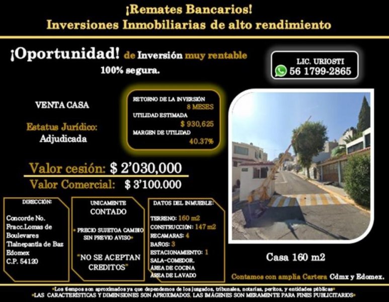 INMEJORABLE OPORTUNIDAD CASA EN TLALNEPANTLA DE REMATE BANCARIO BAJO COSTO