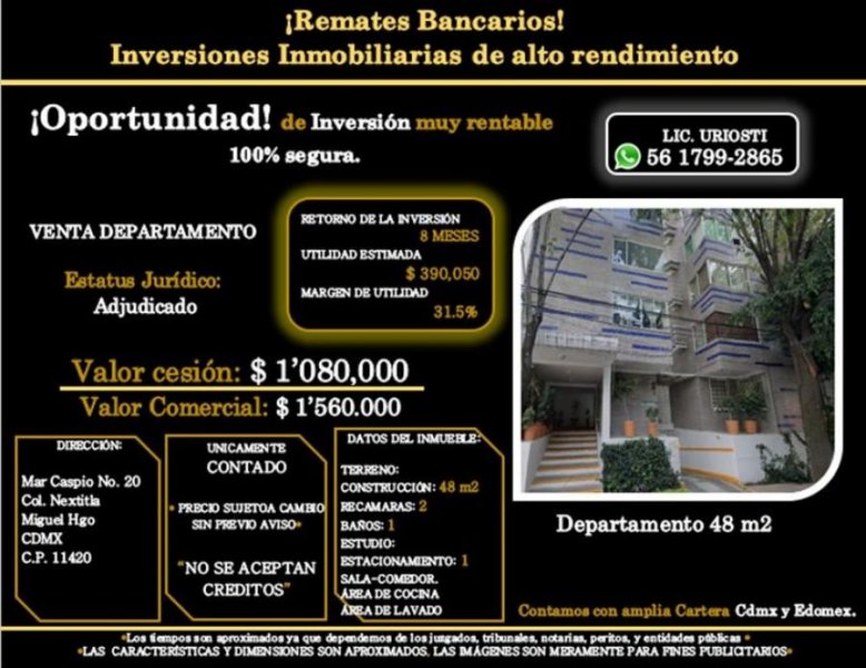 Departamento en Venta en Nextitla Miguel Hidalgo, Distrito Federal