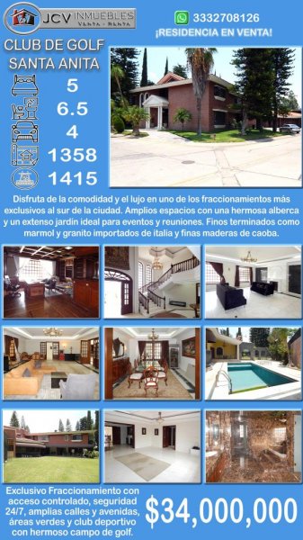 Casa en Venta en Club de Golf Santa Anita Tlajomulco de Zúñiga, Jalisco