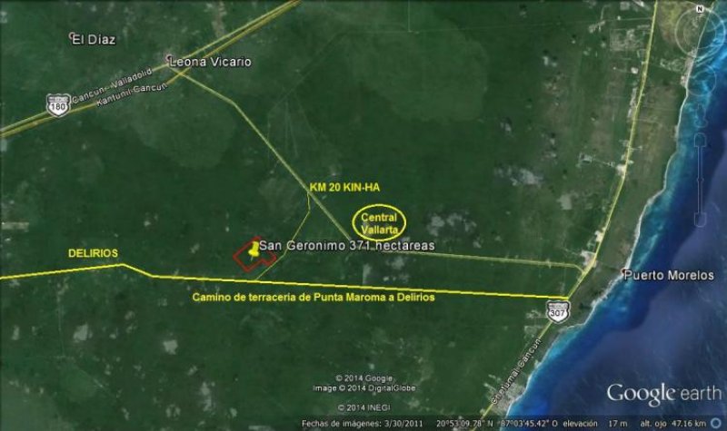 D) VENTA TERRENO 281 HECTAREAS. SELVA ALTA CON CENOTES. PUERTO MORELOS, QUINTANA ROO