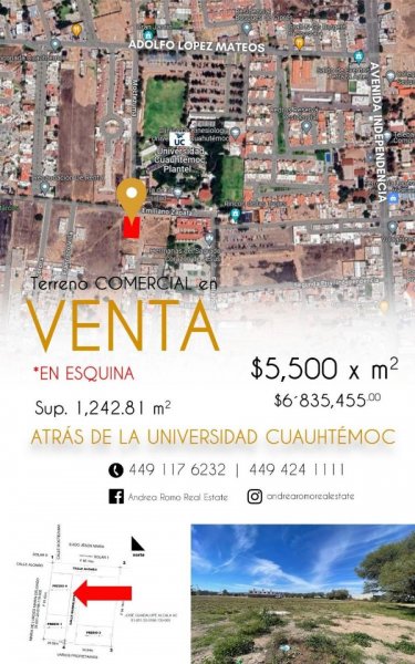 TERRENO EN VENTA ATRAS DE UNIVERSIDAD CUAUHTEMOC EN ESQUINA