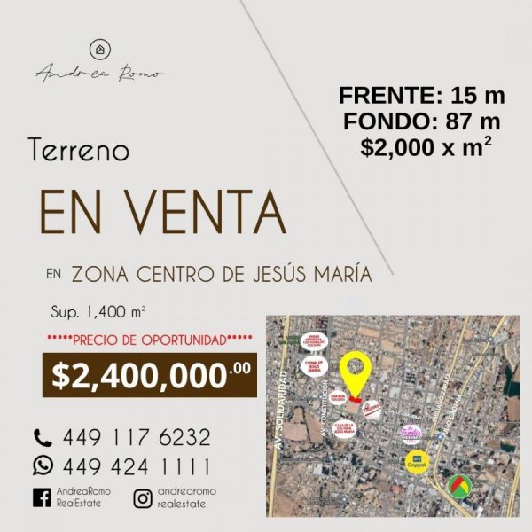 TERRENO EN VENTA EN ZONA CENTRO DE JESUS MARÍA