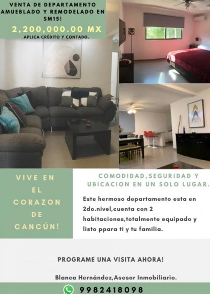 Foto Departamento en Venta en Sm 15, Cancún, Quintana Roo - $ 2.200.000 - DEV272774 - BienesOnLine